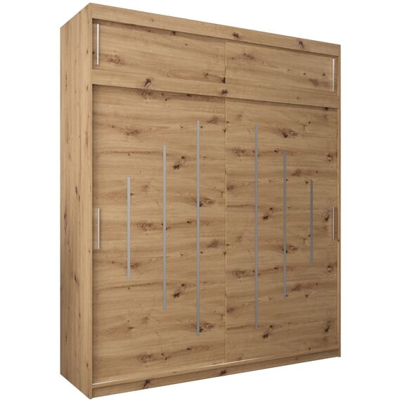 Kryspol Schwebetürenschrank York 200 cm Kleiderschrank mit Kleiderstange und Einlegeboden Schlafzimmer- Wohnzimmerschrank Schiebetüren Modern Design (Artisan Eiche mit Erweiterung)