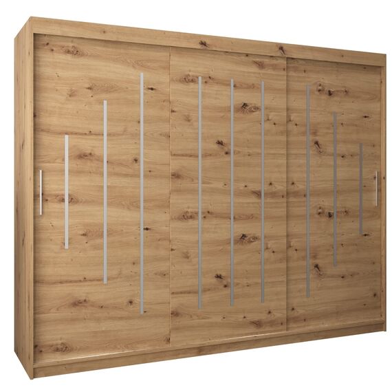 MEBLE KRYSPOL - Kleiderschrank, Schlafzimmerschrank - Schrank DREI Türen - 4 Fächer rechts, Links, 2 Stangen, Fach - Garderobenschrank York, Körperfarbe Artisan, Frontfarbe Artisan - 250x62x200cm