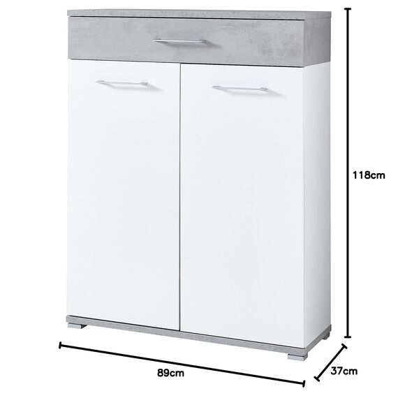 Germania 3770-531 Schuhschrank GW-Topix in Weiß/Beton-Optik, 89 x 118 x 37 cm (BxHxT)