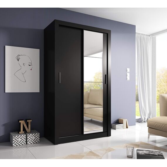 Schwebetürenschrank Kleiderschrank AR-06 ARTI Garderobenschrank mit Spiegel Schiebetürenschrank (Schwarz Matt)