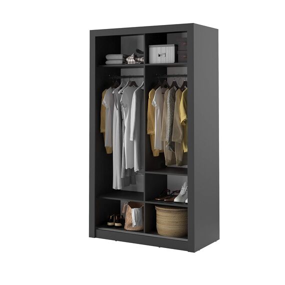 Schwebetürenschrank Kleiderschrank AR-06 ARTI Garderobenschrank mit Spiegel Schiebetürenschrank (Schwarz Matt)