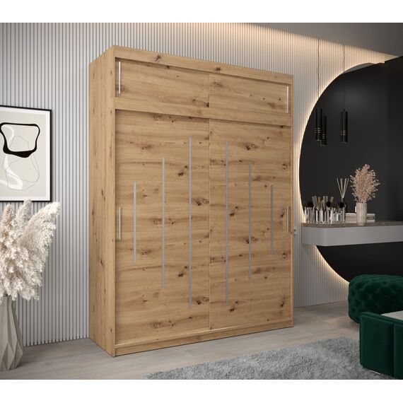 Kryspol Schwebetürenschrank York 180 cm Kleiderschrank mit Kleiderstange und Einlegeboden Schlafzimmer- Wohnzimmerschrank Schiebetüren Modern Design (Artisan Eiche mit Erweiterung)