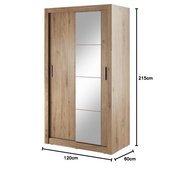 Schwebetürenschrank Kleiderschrank AR-06 ARTI Garderobenschrank mit Spiegel Schiebetürenschrank (Shetland Eiche)