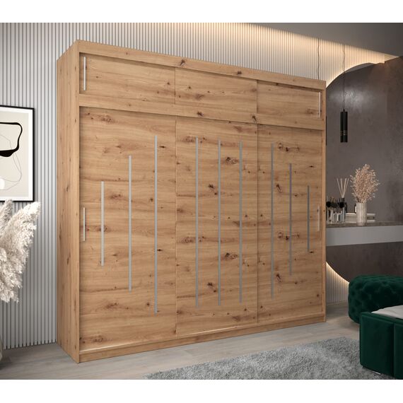 Kryspol Schwebetürenschrank York 250 cm Kleiderschrank mit Kleiderstange und Einlegeboden Schlafzimmer- Wohnzimmerschrank Schiebetüren Modern Design (Artisan Eiche mit Erweiterung)