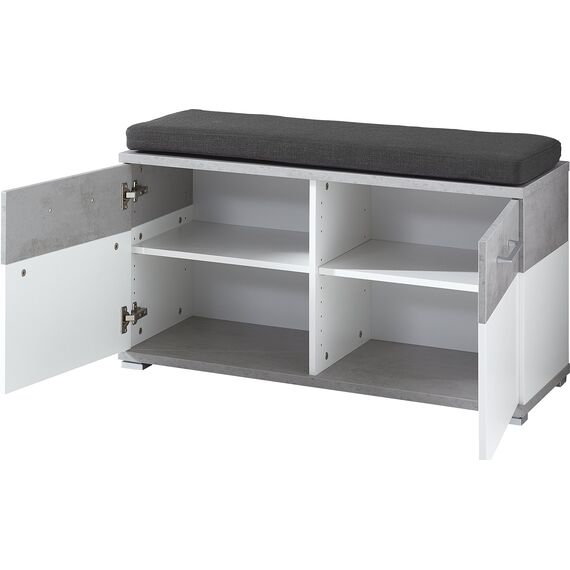 Germania 3772-531 Schuhbank GW-Topix in weiß/Beton-Optik, 96 x 51 x 40 cm (BxHxT)