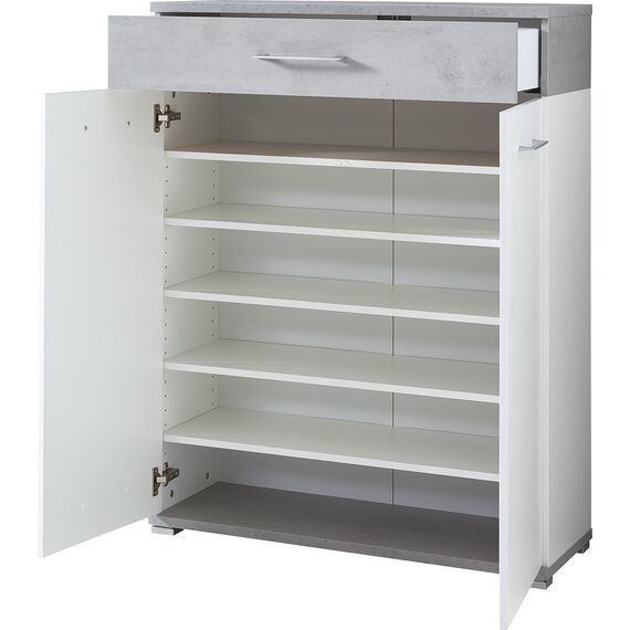 Germania 3770-531 Schuhschrank GW-Topix in Weiß/Beton-Optik, 89 x 118 x 37 cm (BxHxT)