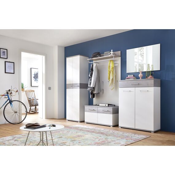 Germania 3774-531 Garderobenschrank GW-Topix in Weiß/Beton-Optik, 59 x 199 x 40 cm (BxHxT), 40.00 x 59.00 x 199.00 cm