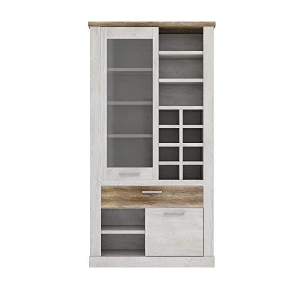FORTE DURO Vitrine mit 1 Tür, 1 Glastür und 1 Schublade, Holzwerkstoff, Pnie Weiß /Antikeiche, 109,8 x 212 x 41,3 cm