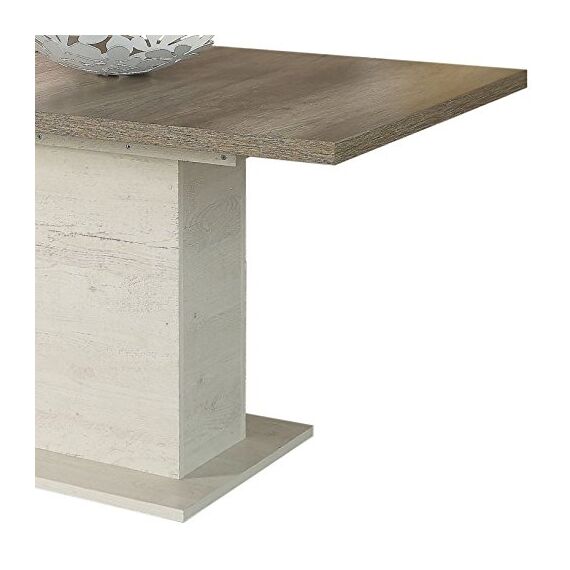 FORTE DURO Esstisch ausziehbar mit 1 Einlegeplatte, Holzwerkstoff, Pinie Weiß/Antikeiche, 160 x 76.6 x 90 cm
