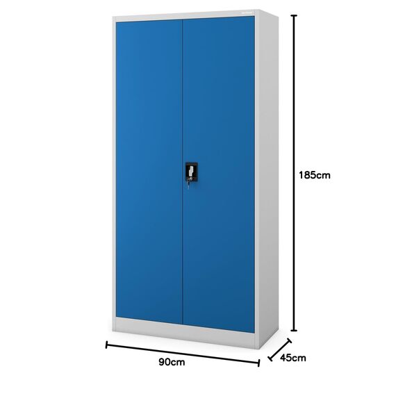 Jan Nowak Metallschrank 185 x 90 x 45 cm | Büroschrank Abschließbar mit Kleiderstange, Pulverbeschichtung | Aufbewahrungsschrank Umkleideschrank Spind Kleiderstange | Hellgrau-Blau