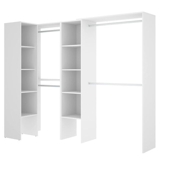 Dmora - Großer Kleiderschrank Quadro, Struktur für begehbaren Eckkleiderschrank, offener Eckkleiderbügel, 228 x 79 x 187 cm, Weiß