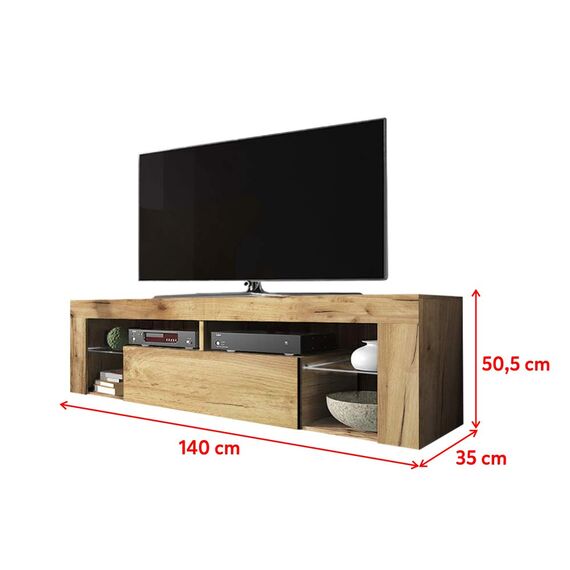 Selsey TV Schrank Board Sideboard Fernsehtisch Fernsehschrank 140 cm Stehend Eiche Lancelot Bianko