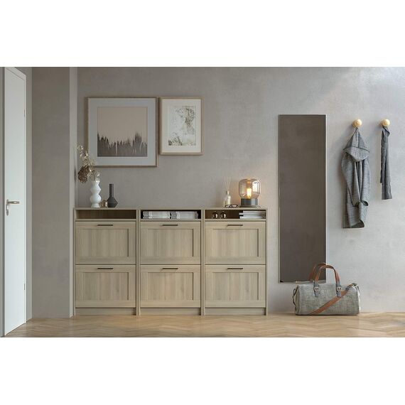 Iconico Home MIK Traditional, Schuhschrank mit 2 Türen, doppelte Tiefe mit ergonomischen Griffen 60x30xh99,5 cm Eiche