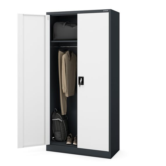 Jan Nowak Metallschrank 185 x 90 x 45 cm | Büroschrank Abschließbar mit Kleiderstange, Pulverbeschichtung | Aufbewahrungsschrank Umkleideschrank Spind Kleiderstange | Anthrazit-Weiß