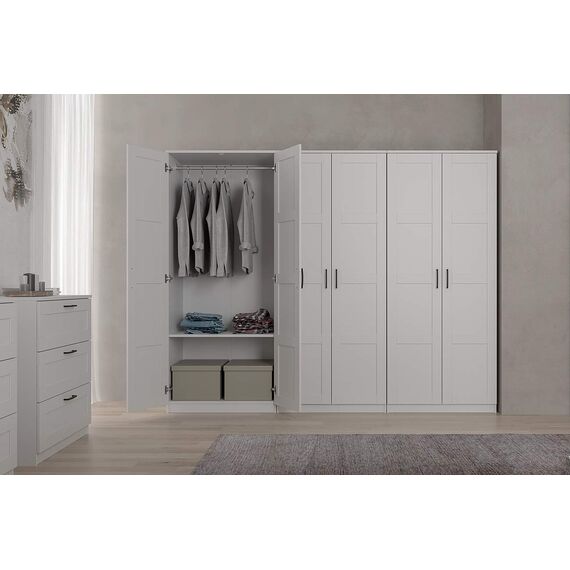 Iconico Home MIK Traditional, Kleiderschrank mit Zwei Türen mit ergonomischen Griffen mit Verstellbarer Ablage und Kleiderstange