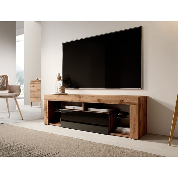 Selsey TV Schrank Board Sideboard Fernsehtisch Fernsehschrank 140 cm Stehend Eiche Lancelot Schwarz Bianko