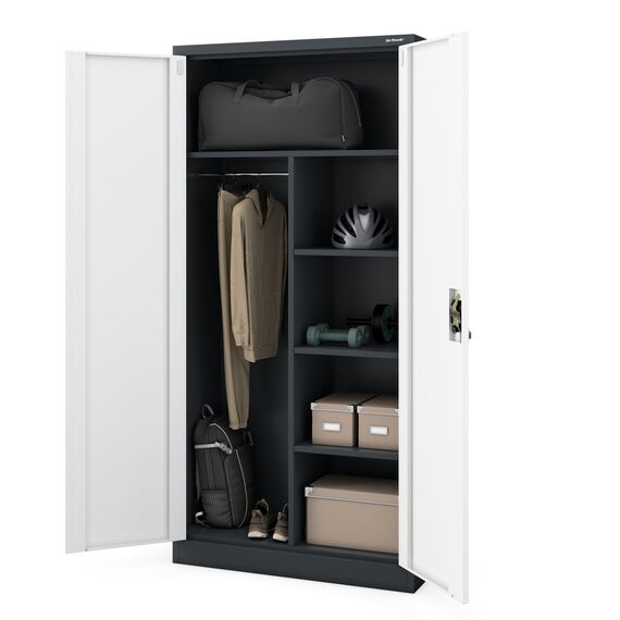 Jan Nowak Metallschrank 185 x 90 x 45 cm | Büroschrank Abschließbar mit Kleiderstange, Pulverbeschichtung | Aufbewahrungsschrank Umkleideschrank Spind Kleiderstange | Anthrazit-Weiß