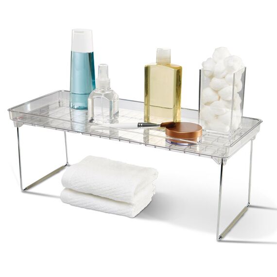 madesmart Transparentes stapelbares Regal, groß, Schrank-Kollektion, Organizer für Schrank oder Theke, zusammenklappbare Beine zur Aufbewahrung, rutschfeste Gummifüße