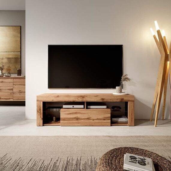 Selsey TV Schrank Board Sideboard Fernsehtisch Fernsehschrank 140 cm Stehend Eiche Lancelot Bianko