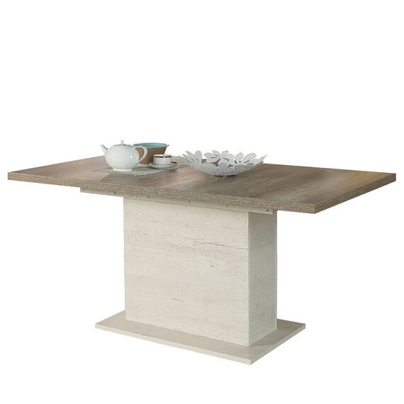 FORTE DURO Esstisch ausziehbar mit 1 Einlegeplatte, Holzwerkstoff, Pinie Weiß/Antikeiche, 160 x 76.6 x 90 cm