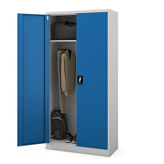 Jan Nowak Metallschrank 185 x 90 x 45 cm | Büroschrank Abschließbar mit Kleiderstange, Pulverbeschichtung | Aufbewahrungsschrank Umkleideschrank Spind Kleiderstange | Hellgrau-Blau