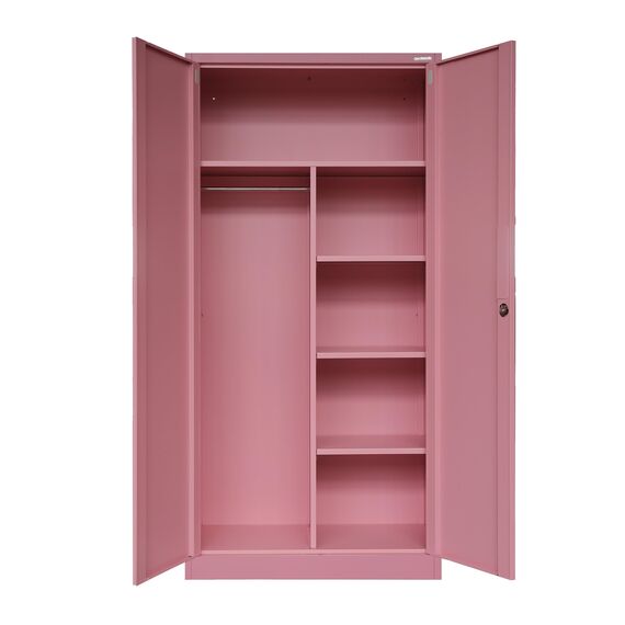 Jan Nowak Metallschrank 185 x 90 x 45 cm | Büroschrank Abschließbar mit Kleiderstange, Pulverbeschichtung | Aufbewahrungsschrank Umkleideschrank Spind Kleiderstange | Rosa