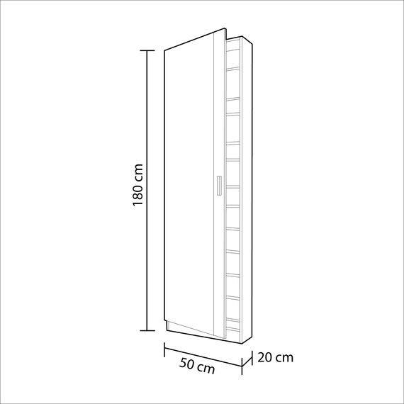 Habitdesign, Schuhschrank mit Spiegel – hoher Schuhschrank in kanadischer Eiche, platzsparend für Flur, Eingangsbereich oder Schlafzimmer, Maße: 50 x 180 x 20 cm (B x H x T), Modell Rock