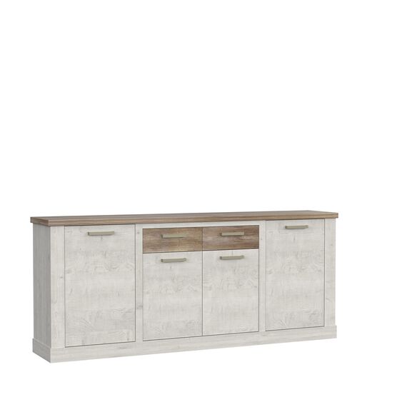 FORTE DURO Kommode mit 4 Türen und 2 Schubladen, Holzwerkstoff, Pine Weiß und Antikeiche, 212,8 x 90,3 x 41,3 cm