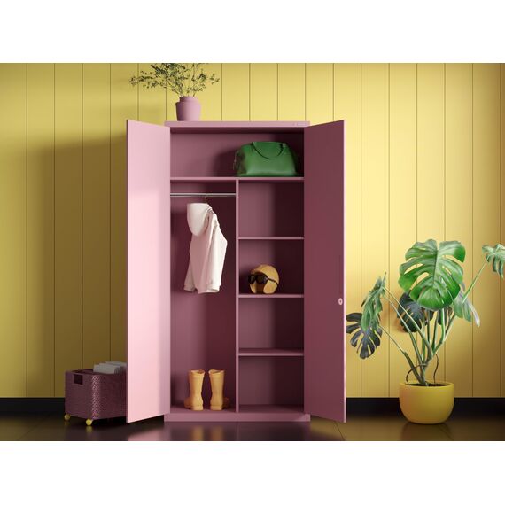 Jan Nowak Metallschrank 185 x 90 x 45 cm | Büroschrank Abschließbar mit Kleiderstange, Pulverbeschichtung | Aufbewahrungsschrank Umkleideschrank Spind Kleiderstange | Rosa
