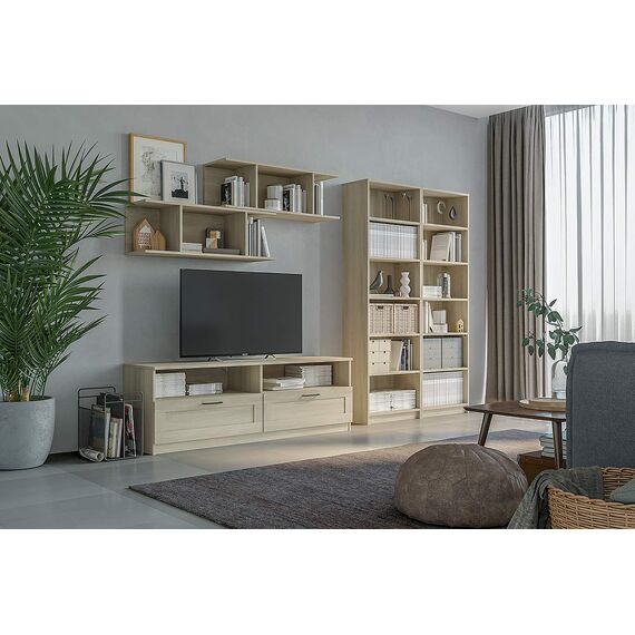 Iconico Home MIK Traditional, TV-Schrank mit Tagesfächern und 2 Schubladen mit Rollschienen, ergonomische Griffe