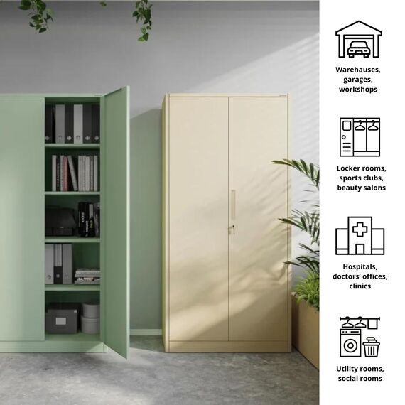 Jan Nowak Metallschrank 185 x 90 x 45 cm | Büroschrank Abschließbar mit Kleiderstange, Pulverbeschichtung | Aufbewahrungsschrank Umkleideschrank Spind Kleiderstange | Beige