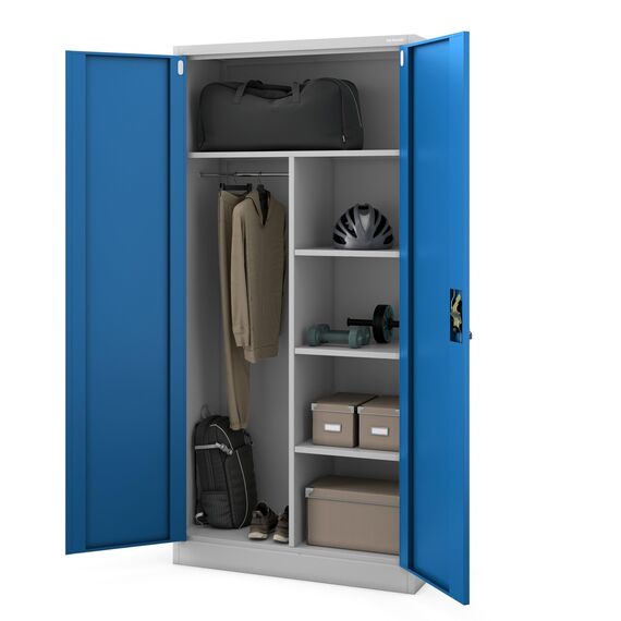 Jan Nowak Metallschrank 185 x 90 x 45 cm | Büroschrank Abschließbar mit Kleiderstange, Pulverbeschichtung | Aufbewahrungsschrank Umkleideschrank Spind Kleiderstange | Hellgrau-Blau