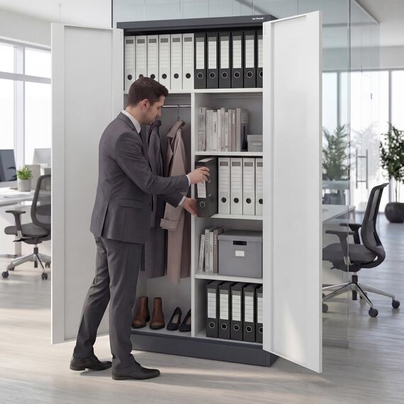 Jan Nowak Metallschrank 185 x 90 x 45 cm | Büroschrank Abschließbar mit Kleiderstange, Pulverbeschichtung | Aufbewahrungsschrank Umkleideschrank Spind Kleiderstange | Anthrazit-Weiß