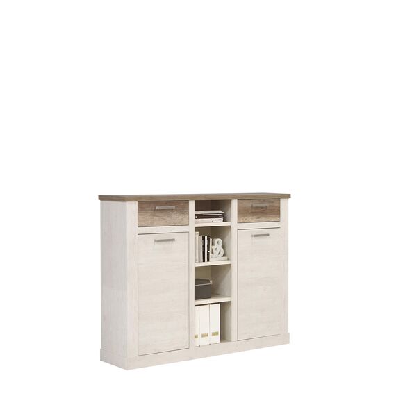 FORTE DURO Kommode mit 2 Türen und 2 Schubladen, Holzwerkstoff, Pnie Weiß /Antikeiche, 159,6 / 128,3 / 41,3