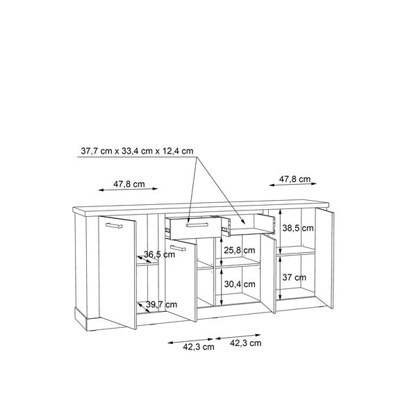 FORTE DURO Kommode mit 4 Türen und 2 Schubladen, Holzwerkstoff, Pine Weiß und Antikeiche, 212,8 x 90,3 x 41,3 cm