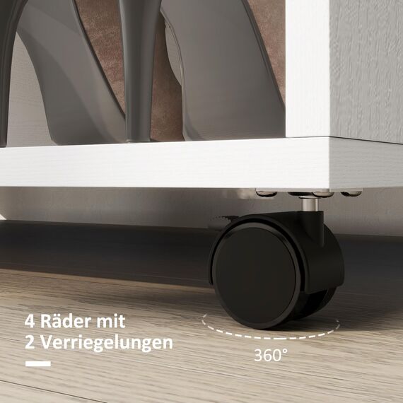 HOMCOM Kleiderschrank auf Rollen, Mobile Garderobe, 1 Kleiderstange, 3 Regale, Garderobenschrank, Rollbarer Kleiderständer für Flur, Schlafzimmer, 80 x 40 x 128 cm, Weiß