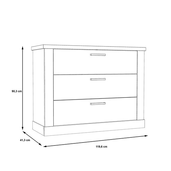 FORTE DURO Kommode mit 3 Schubladen, Holzwerkstoff, Pnie Weiß /Antikeiche, 119,6 x 90,3 x 41,3 cm