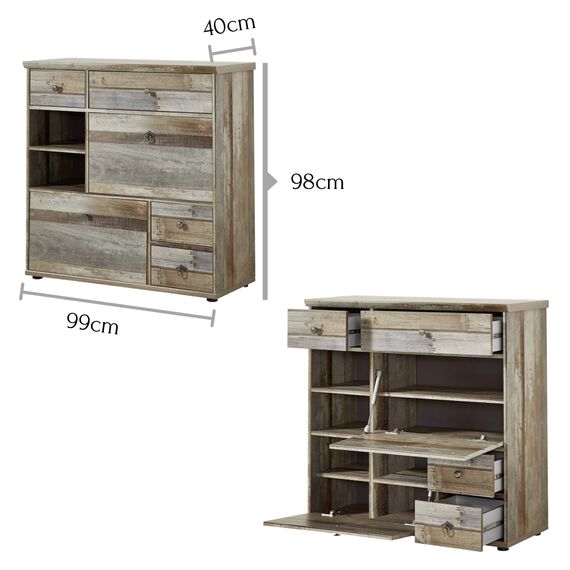 Stella Trading Bonanza Vintage Garderoben Set in Driftwood Optik - Retro Flurgarderobe für Ihren Eingangsbereich - 274 x 188 x 40 cm (B/H/T)