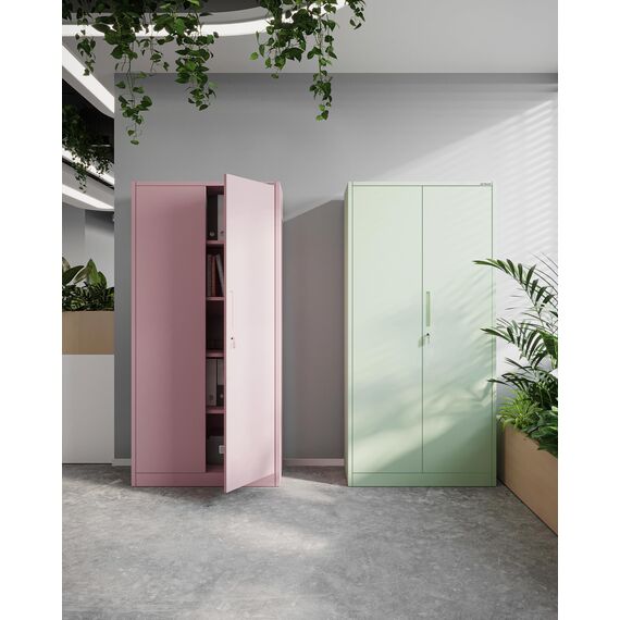 Jan Nowak Metallschrank 185 x 90 x 45 cm | Büroschrank Abschließbar mit Kleiderstange, Pulverbeschichtung | Aufbewahrungsschrank Umkleideschrank Spind Kleiderstange | Pastellgrün
