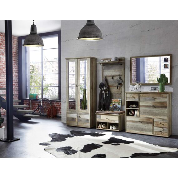 Stella Trading Bonanza Vintage Wandspiegel in Driftwood Optik - hochwertiger, pflegeleichter Spiegel für Flur & Garderobe - 98 x 70 x 2 cm (B/H/T)