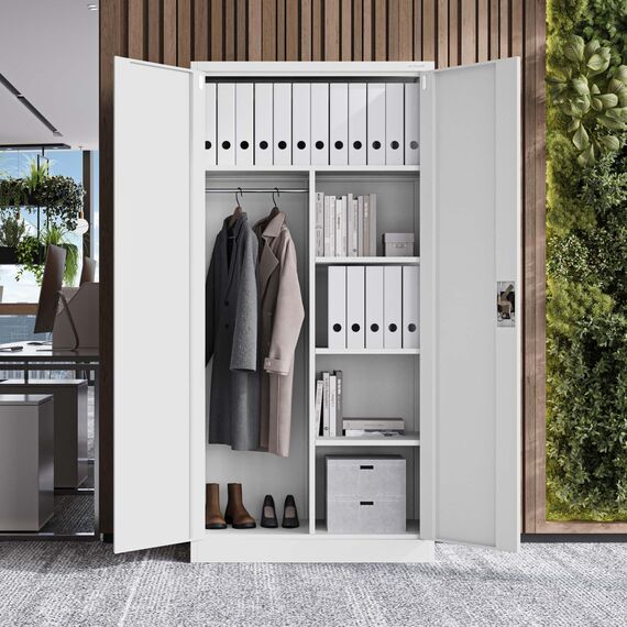 Jan Nowak Metallschrank 185 x 90 x 45 cm | Büroschrank Abschließbar mit Kleiderstange, Pulverbeschichtung | Aufbewahrungsschrank Umkleideschrank Spind Kleiderstange | Grau