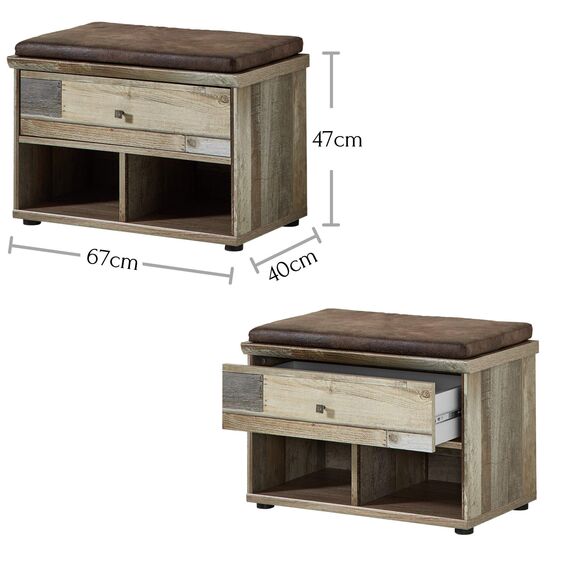 Stella Trading Bonanza Vintage Garderoben Set in Driftwood Optik - Retro Flurgarderobe für Ihren Eingangsbereich - 274 x 188 x 40 cm (B/H/T)