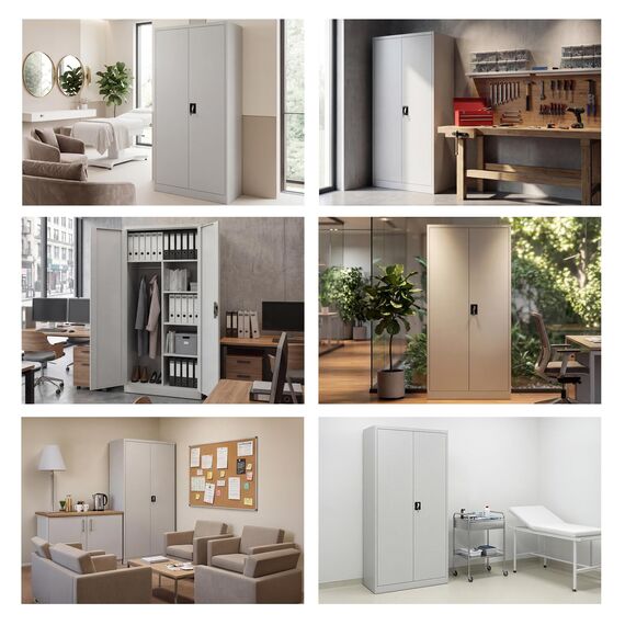 Jan Nowak Metallschrank 185 x 90 x 45 cm | Büroschrank Abschließbar mit Kleiderstange, Pulverbeschichtung | Aufbewahrungsschrank Umkleideschrank Spind Kleiderstange | Grau