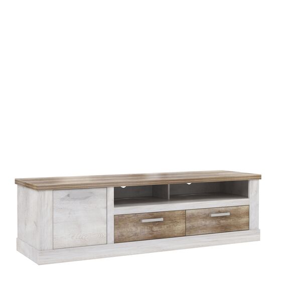 FORTE DURO TV-Unterschrank, mit 1 Tür und 2 Schublade, Holzwerkstoff, Pnie Weiß /Antikeiche, 179,3 x 52 x 52 cm