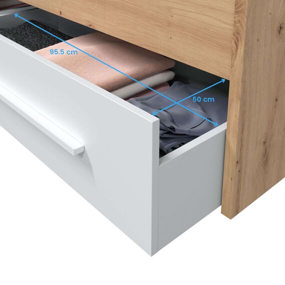 Habitdesign, Einzelbett für Kinder und Jugendliche mit 2 Schubladen, modernes Design in Artik Weiß und Nodi-Eiche, viel Stauraum, Maße: 97 x 77 x 196 cm (B x H x T), Modell Noa (ohne Lattenrost)