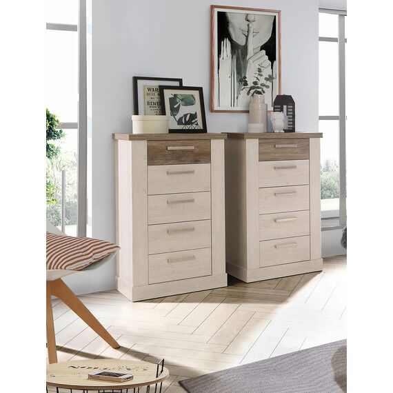 FORTE DURO Kommode mit 5 Schubladen, Holzwerkstoff, Pnie Weiß /Antikeiche, 62 x 106,3 x 41,3 cm