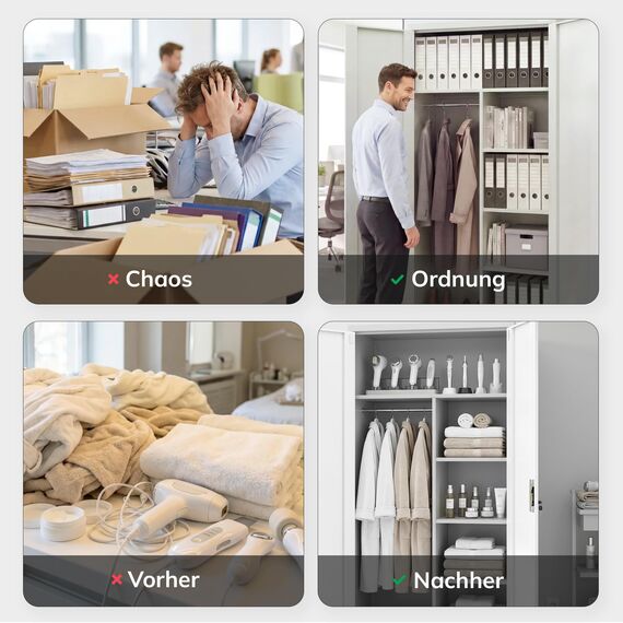 Jan Nowak Metallschrank 185 x 90 x 45 cm | Büroschrank Abschließbar mit Kleiderstange, Pulverbeschichtung | Aufbewahrungsschrank Umkleideschrank Spind Kleiderstange | Grau