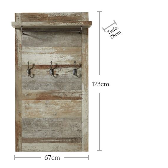 Stella Trading Bonanza Vintage Garderoben Set in Driftwood Optik - Retro Flurgarderobe für Ihren Eingangsbereich - 274 x 188 x 40 cm (B/H/T)