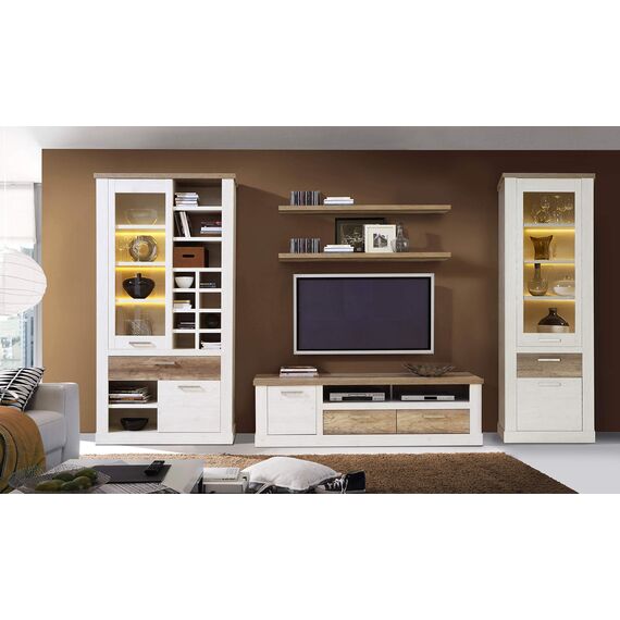 FORTE DURO TV-Unterschrank, mit 1 Tür und 2 Schublade, Holzwerkstoff, Pnie Weiß /Antikeiche, 179,3 x 52 x 52 cm