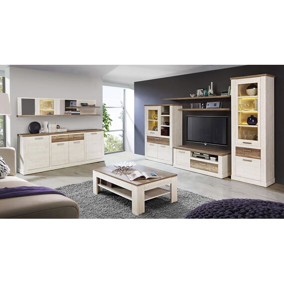 FORTE DURO Couchtisch mit Ablage, Holzwerkstoff, Pinie Weiß/ Antik Eiche, 120 x 75 x 43 cm